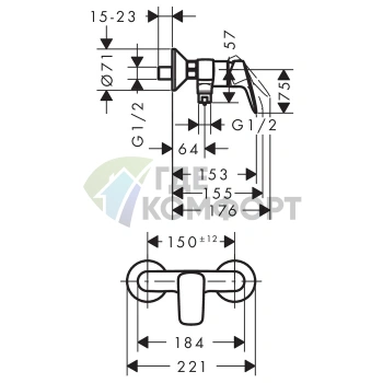Настенный смеситель для душа Hansgrohe Logis в хроме (71601000) - фото 2