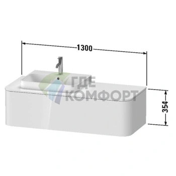 Подвесная тумба Duravit Happy D.2 Plus 354x1300x550 мм, 1 ящик, белый глянец (HP4942M2222) - фото 2