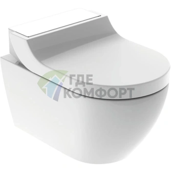 Подвесной унитаз Geberit AquaClean Tuma Comfort с панелью из белого стекла - фото 1