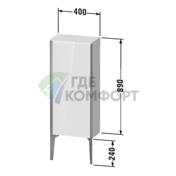 Подвесной шкаф Duravit XViu 890x400x240 мм, 1 дверь, цвет walnut dark/черный матовый (XV1305LB221) - фото 2