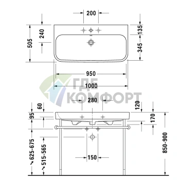 Встраиваемая раковина Duravit Happy D2 шлифованная белая с переливом, 3 отв. под смеситель, заглушкой хром, 1000x505 мм (2318100025) - фото 2
