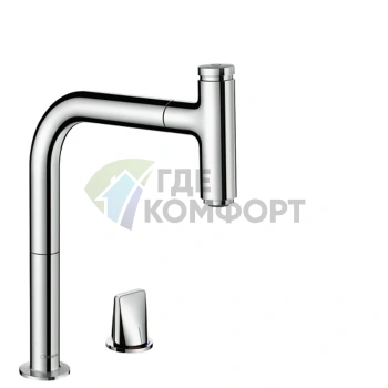 Смеситель для кухни Hansgrohe Metris Select M71 с выдвижным душем и поворотным изливом (73804000) - фото 1