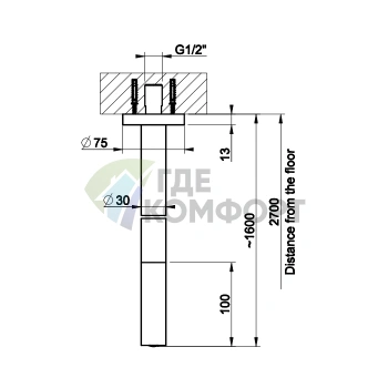 Gessi Ingranaggio Потолочный смеситель для ванной в хроме (63399#031) - фото 2