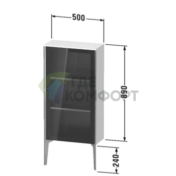 Подвесной шкаф Duravit XViu 890x500x240 мм со стеклянной дверью и полками, белый глянцевый/champagne matt (XV1361LB122) - фото 2