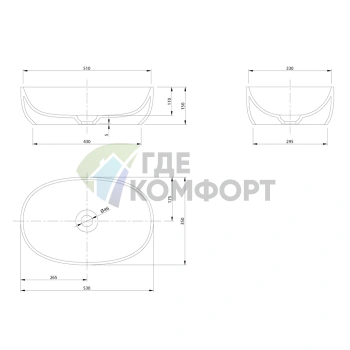 Накладная раковина KNIEF Prime 53x35x90 см без отверстия под смеситель, белая матовая - фото 2