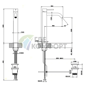 Смеситель для раковины GESSI 316 Steel Brushed с донным клапаном (54003#239) - фото 2