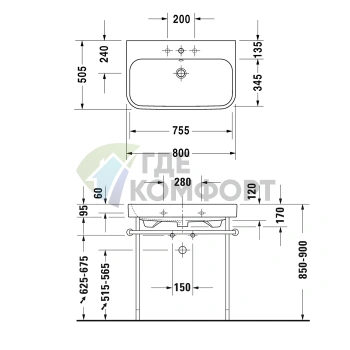 Раковина Duravit Happy D2 для мебели со шлифованным краем и переливом, 800×505 мм, белая (2318800028) - фото 2