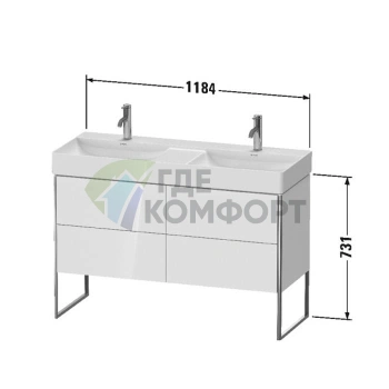Напольная тумба Duravit XSquare под раковину с 4 ящиками, 731x1184x460 мм, белый глянец (XS445602222) - фото 2