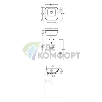 Раковина SIMAS WAVE 420x420 мм для врезки в столешницу, цвет Mirto matt - фото 2