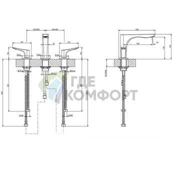 Смеситель для раковины GESSI Rilievo, 3 отверстия, цвет Nero XL (59012#299) - фото 2