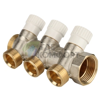 Коллектор распределительный Stout (SMB 6851 013403) 1 ВР(г) х 3 выхода 3/4 НР(ш) ЕК х 1 НР(ш) регулируeмый - фото 1