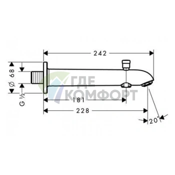 Излив для ванны Hansgrohe с переключателем на душ, 228 мм, хром (13424000) - фото 2