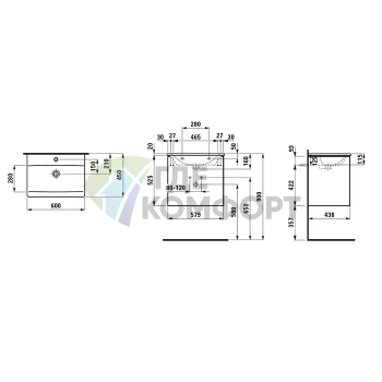 Комплект мебели Laufen Palace 60 см с раковиной Slim и 2 ящиками белый глянцевый (8.6070.2.261.104.1) - фото 2