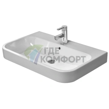 Встраиваемая раковина Duravit Happy D2 шлифованная белая с переливом, 3 отв. под смеситель, заглушкой хром, 1000x505 мм (2318100025) - фото 1