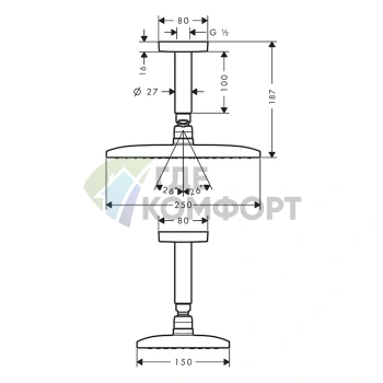 Верхний душ HG Raindance E 1jet RainAir 250x150 мм с держателем, хром (27380000) - фото 2