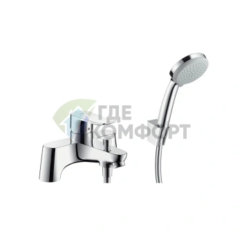 Смеситель для ванны Hansgrohe Metris с вакуумным переключателем и ручным душем Croma 100 Vario, хром (31422000) - фото 1