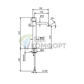 Смеситель для раковины Fantini NOSTROMO SMALL высокий матовый черный (50 13 G906WF) - фото 2