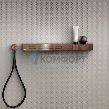 Термостат для душа Gessi Hi-Fi с полкой из чёрного мат. стекла, цвет Copper Brushed PVD (63026#708) - фото 1