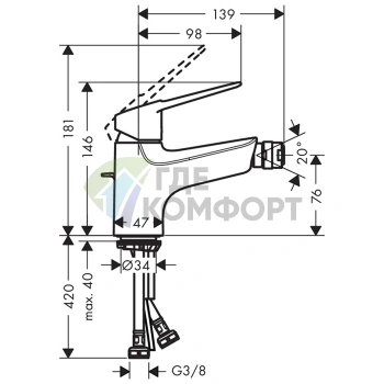 Смеситель для биде Hansgrohe Novus Loop 70 (хром) (71233000) - фото 2