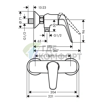 Настенный смеситель для душа Hansgrohe Novus Loop, хром (71360000) - фото 2