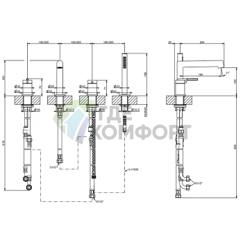 Смеситель GESSI INGRANAGGIO для ванны на 4 отверстия с ручным душем в цвете Black Metal Brushed PVD (63537#707) - фото 2