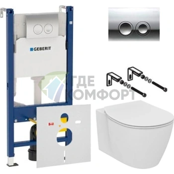 Комплект унитаза с инсталляцией: чаша Ideal Standard Connect AquaBlade, сиденье с микролифтом и шумоизолирующая система Geberit - фото 1