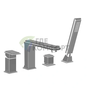 Смеситель для ванны Gessi Eleganza на 4 отверстия с переключателем и ручным душем, цвет Finox (46037#149) - фото 1