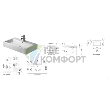 Раковина Duravit Vero Умывальник шлифованный с перел с 3 отв под смеситель включая крепление 700x470мм Цвет Черный - фото 2