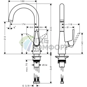 Кухонный смеситель Hansgrohe Talis M51: однорычажный, поворотный излив, цвет под сталь (72814800) - фото 2