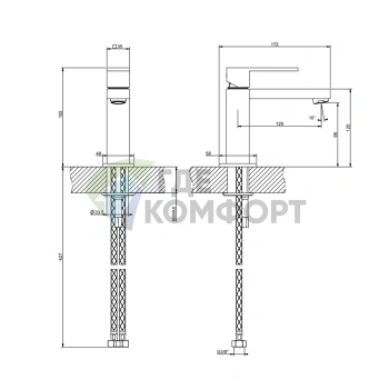 Смеситель для раковины Gessi Rettangolo черный, на 1 отверстие, без донного клапана (20002#299) - фото 2