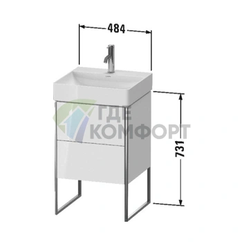 Напольная тумба Duravit XSquare под раковину, 2 ящика, 731x484x460 мм, цвет White High Gloss (XS443902222) - фото 2