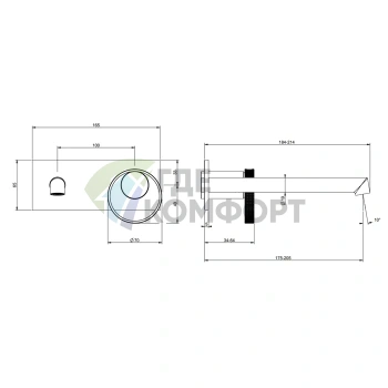 Настенный смеситель Gessi Anello с изливом 194-214 мм, цвет Black XL (63389#299) - фото 2