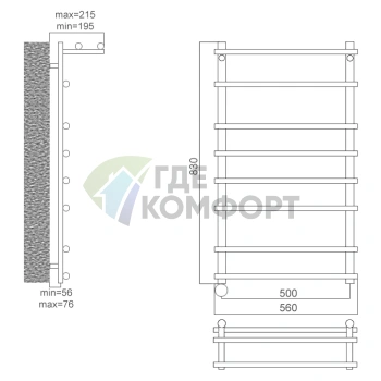 Полотенцесушитель электрический Terminus Ватра полка П8 50x83 E L - фото 2