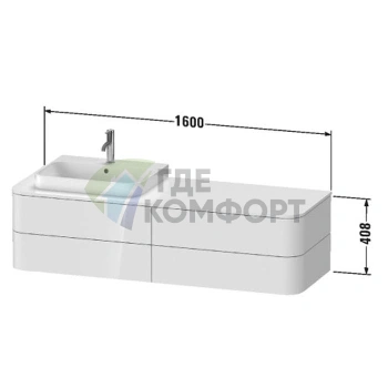 Столешница Duravit Happy D.2 Plus 1300x550мм белая глянцевая для тумб HP с вырезом справа (HP031HR2222) - фото 2