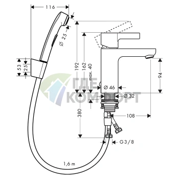 Набор для биде Hansgrohe Metris S: смеситель и душ бидетте, хром (31160000) - фото 2