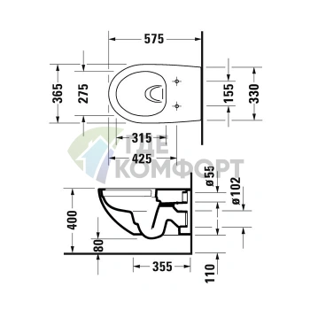 Унитаз подвесной Duravit Architec с сиденьем микролифт, белый (257209+006969)) - фото 2
