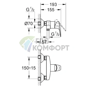 Смеситель для душа Grohe BauFlow 32812000 для скрытого монтажа - фото 2