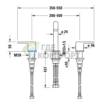 Смеситель для раковины Duravit C.1 на 3 отверстия, излив 160 мм, с донным клапаном, хром (C11060006010) - фото 2