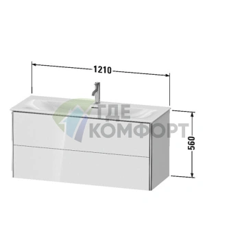 Тумба подвесная Duravit XSquare 234412 с 2 ящиками, 560x1210x478 мм, белый глянец (XS432602222) - фото 2