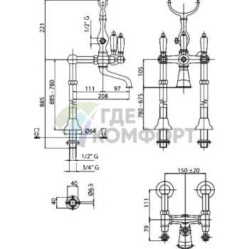 Напольный смеситель Cezares First FIRST-VDP-01-Bi для ванны: дизайнерский, бронза - фото 2