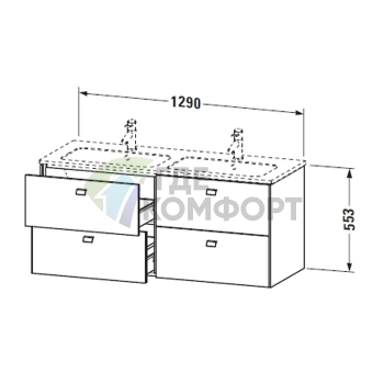 Подвесная тумба Duravit Brioso под раковину с 4 ящиками, белая матовая, 1290x479x553 мм (BR410601018) - фото 2