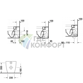 Бачок для унитаза Duravit Me by Starck моноблок белый, 6 л, нижнее подключение слева, механизм слива хром (938100005) - фото 2