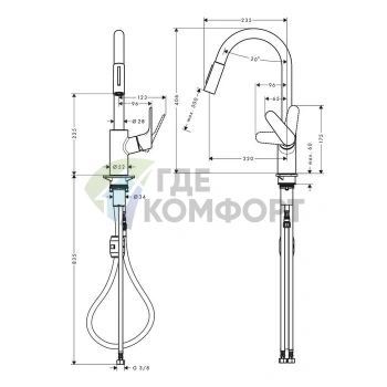 Кухонный смеситель Hansgrohe Focus M41 с выдвижным душем и функцией Eco (31833800) - фото 2
