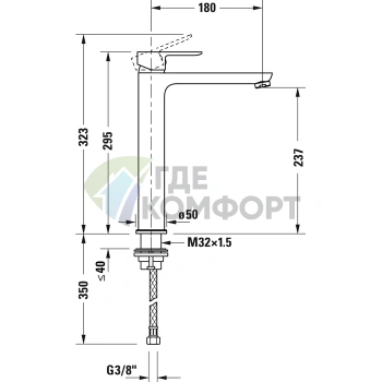 Смеситель для раковины Duravit A.1 высокий, хром, с донным клапаном (A11040001010) - фото 2