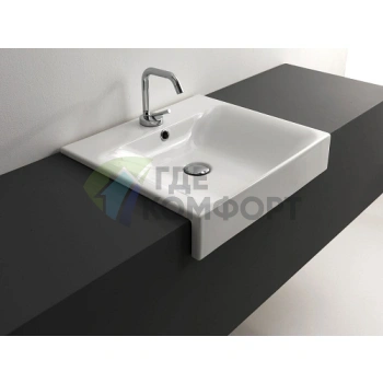 Раковина KERASAN Cento 50x45 полувстраиваемая белая с 1 отверстием под смеситель (3546bi*1) - фото 2