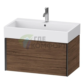 Тумба подвесная Duravit XViu с 2 ящиками для раковины, цвет walnut dark/черный матовый (XV43360B221) - фото 1