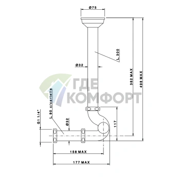 Сифон Nicolazzi Complementi S 1 1/4 для биде золото без донного клапана (5569GB) - фото 2