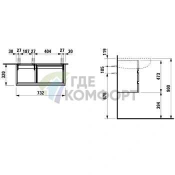 Подвесная тумба LAUFEN Alessi One 8.1497.5 с двумя ящиками, 730x320x475 мм, цвет орех (4.2447.0.097.630.1) - фото 2