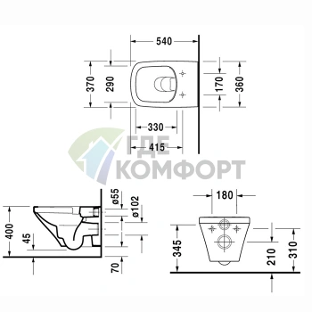 Подвесной унитаз DURAVIT DURASTYLE Rimless с сиденьем с системой мягкого закрывания (255109+006379) ) - фото 2