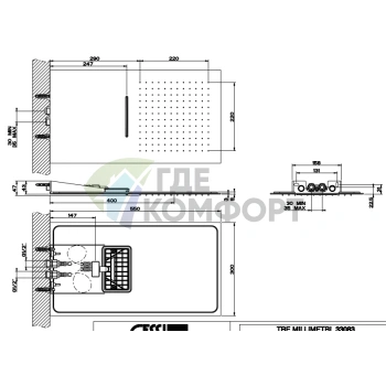 Верхний душ GESSI QUADRO 300x550 мм с тропическим ливнем и водопадом (Black Metal Brushed PVD) (33083#707) - фото 2